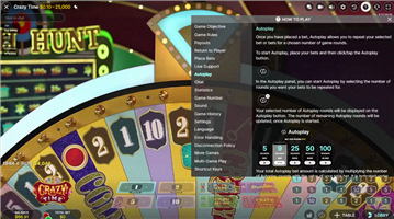 Impostazioni autoplay Crazy Time
